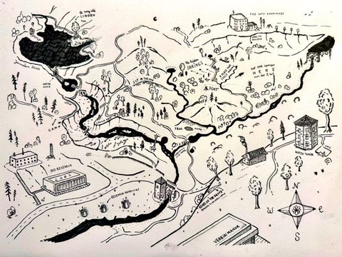 Verkiai Manor forest map sketch